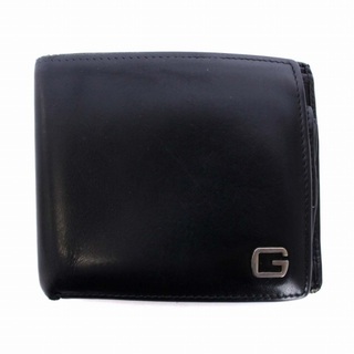 【美品】グッチ　二つ折り財布　ロゴ　Gプレート　がま口　レザー　ブラック