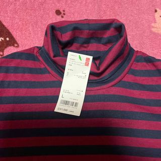 ユニクロ(UNIQLO)のUNIQLO ボーダータートルネック　長袖Tシャツ　Lサイズ(Tシャツ(長袖/七分))