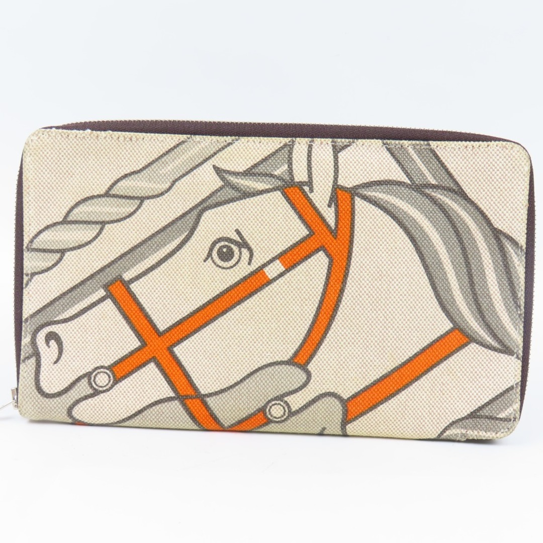 極美品 HERMES エルメス スティーブルGM　馬　ホース ラウンドファスナー長財布 キャンバス オレンジ □P刻印 レディース