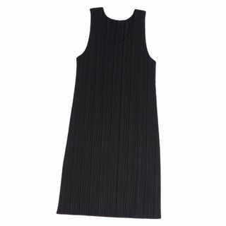 プリーツプリーズイッセイミヤケ(PLEATS PLEASE ISSEY MIYAKE)の美品 プリーツプリーズ イッセイミヤケ PLEATS PLEASE シャツ ブラウス チュニック ノースリーブ プリーツ 無地 トップス レディース 3(L相当) ブラック(カットソー(半袖/袖なし))