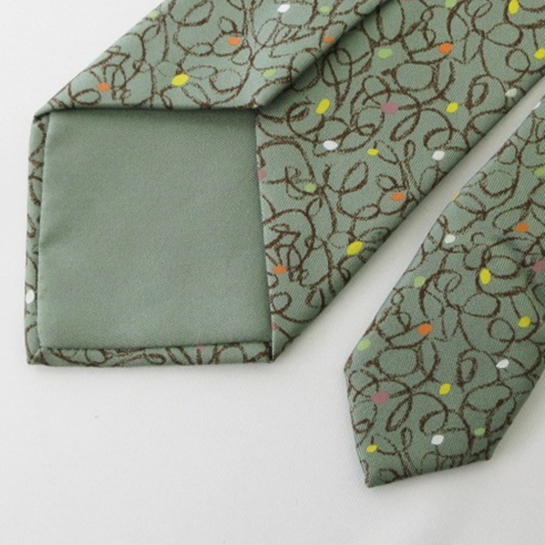 エルメス HERMES ネクタイ レギュラータイ 総柄 フランス製 シルク 緑