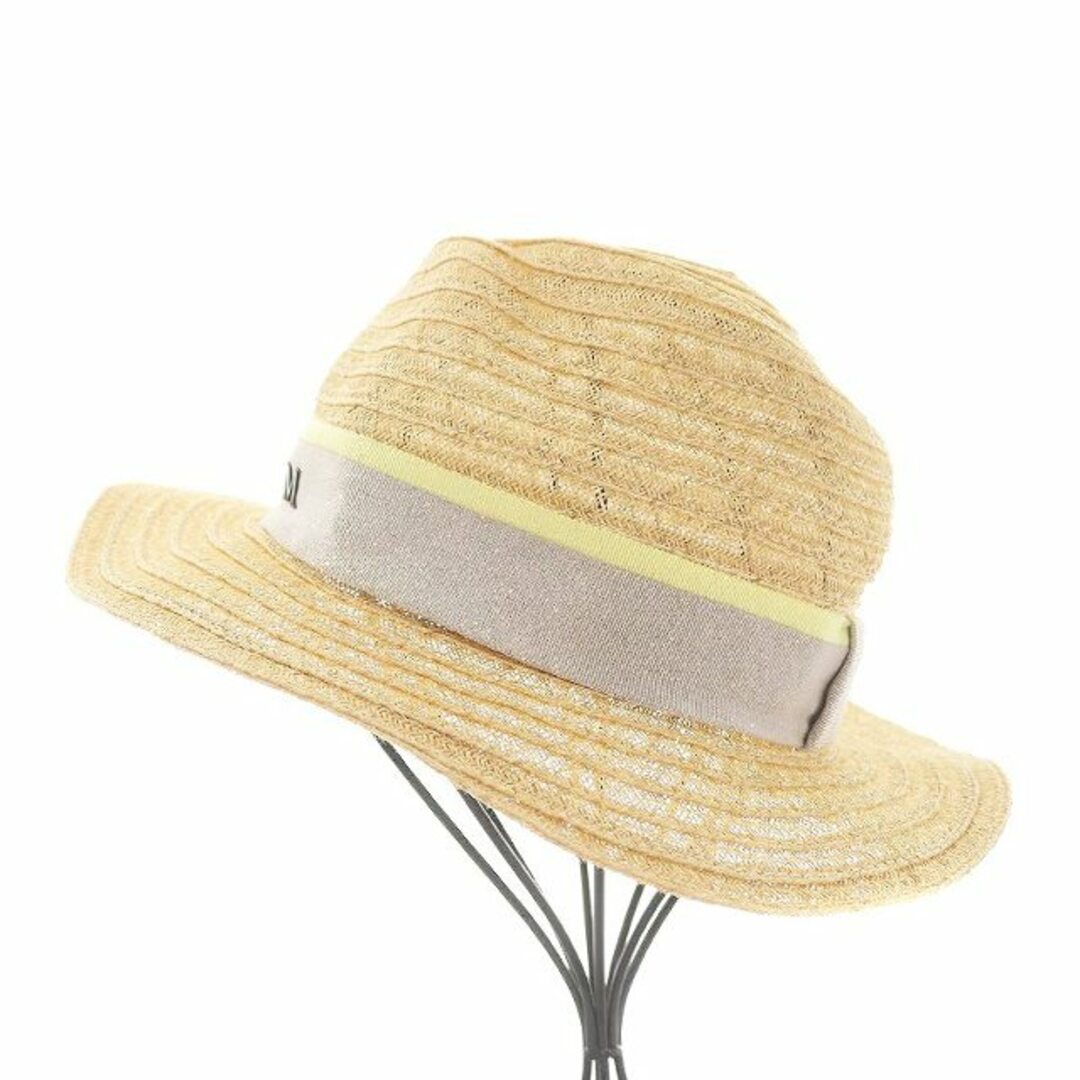 Maison Michel(メゾンミッシェル)のメゾンミッシェル ストローハット 麦わら帽子 イニシャル リボン ベージュ レディースの帽子(麦わら帽子/ストローハット)の商品写真