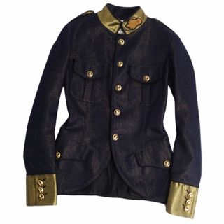 美品 ゴルチエ GAULTIER2 Jean Paul GAULTIER ジャケット デニム コットン アウター レディース 40(M相当) インディゴブルー/ゴールド(Gジャン/デニムジャケット)