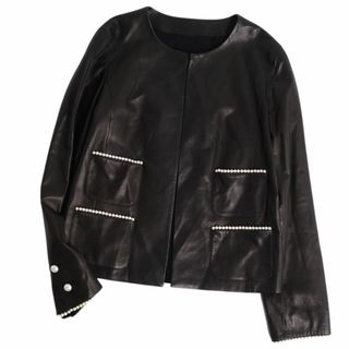 シャネル(CHANEL)の美品 シャネル CHANEL ジャケット P36378 ノーカラー フェイクパール ラムレザー アウター レディース フランス製 34(S相当) ブラック(その他)