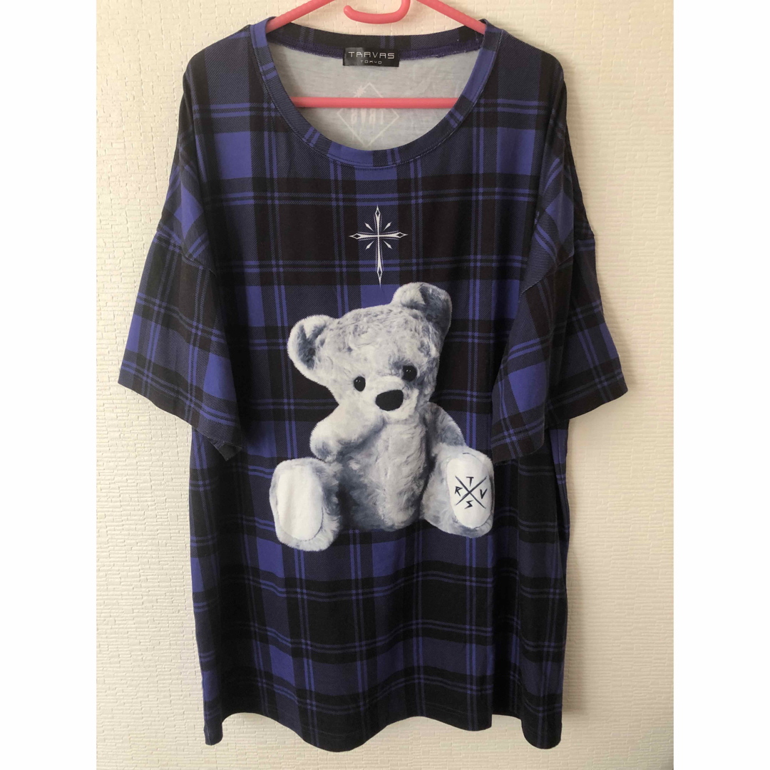 TRAVAS TOKYO furry bear クマ チェック Tシャツ ブルー