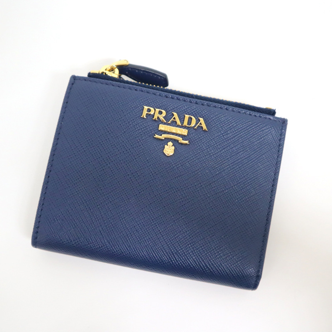 【PRADA】プラダ SAFFIANO METAL BLUETTE 二つ折り財布 ネイビー レザー/kw0513