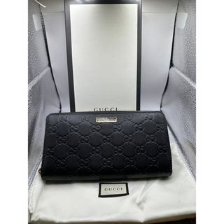 グッチ(Gucci)のGUCCI グッチ グッチシマ ラウンドファスナー長財布 レザー 黒(長財布)