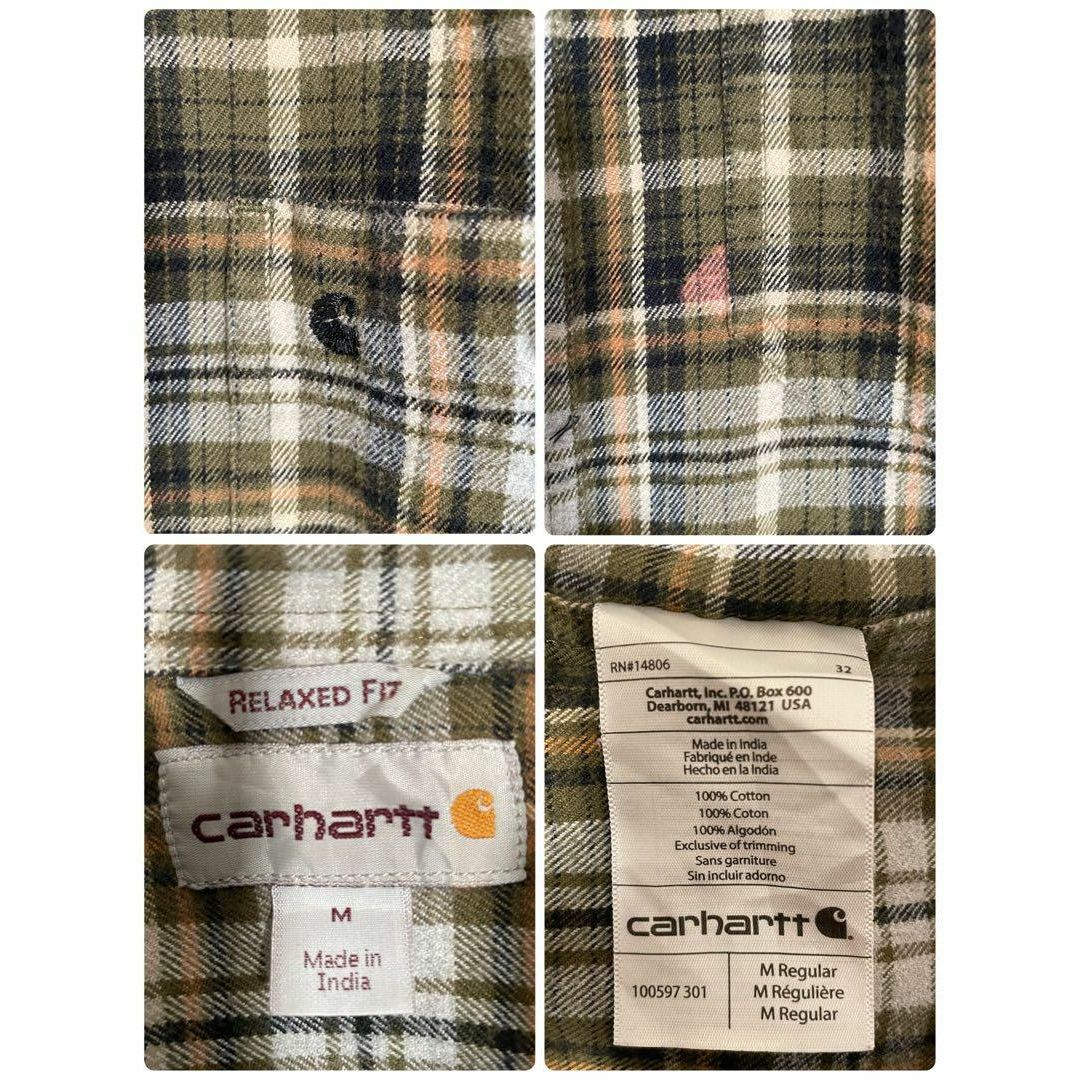 【人気カラー】carhartt 長袖ネルシャツ古着 ロゴ刺繍 チェック柄サイズM