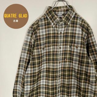 【人気カラー】carhartt 長袖ネルシャツ古着 ロゴ刺繍 チェック柄サイズM