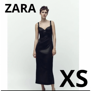 ザラ(ZARA)のZARA コルセット　インスピレーション ミディワンピース　ブラック　XS 黒(ロングワンピース/マキシワンピース)