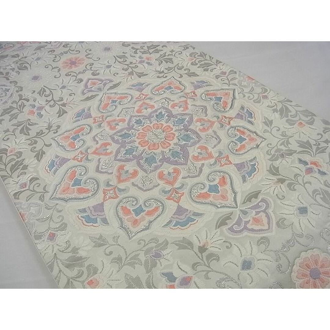 平和屋野田店■六通柄袋帯 唐織 花唐草文 九百錦プラチナ箔 逸品 n-sa2995