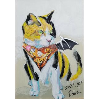 (ハロウィン) 猫　原画　絵画　イラスト　ドローイング　ペット(絵画/タペストリー)