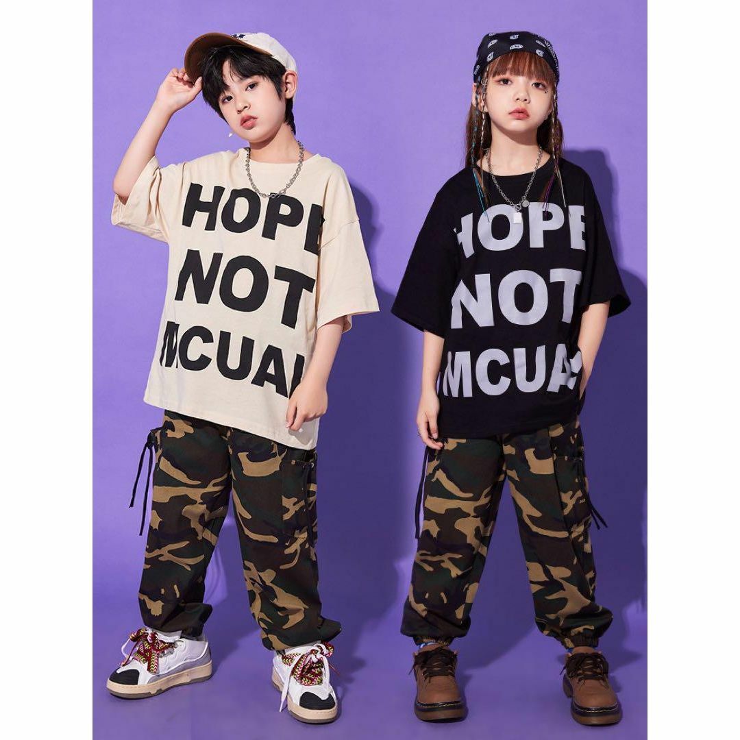 男の子 女の子 セットアップ 迷彩パンツ Tシャツ ヒップホップ 子ども 韓国服 キッズ/ベビー/マタニティのキッズ服男の子用(90cm~)(Tシャツ/カットソー)の商品写真