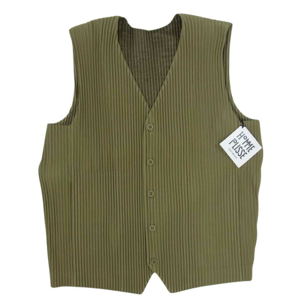 HOMME PLISSE ISSEY MIYAKE オム プリッセ イッセイミヤケ 23SS HP33JE151 TAILORED PLEATS GILET プリーツ加工 テーラード ジレ ベスト カーキ系 3【美品】