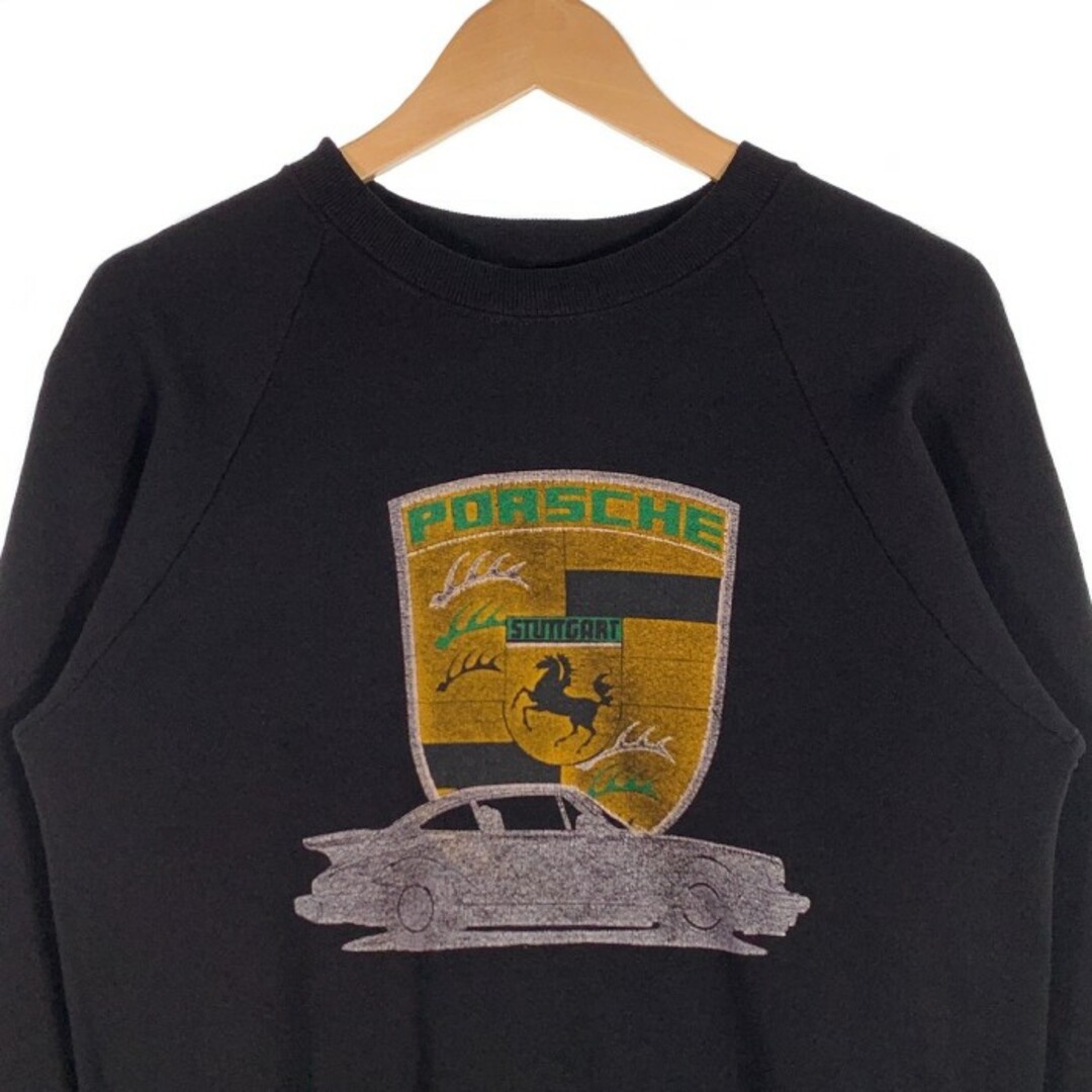 US古着 90's PORSCHE ポルシェ プリント クルーネックスウェット トレーナー ブラック フルーツオブザルーム ブートレグ Size M