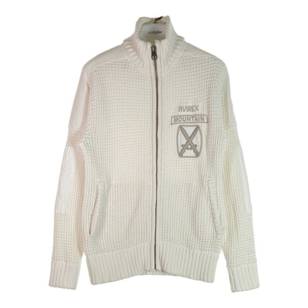 AVIREX(アヴィレックス)の★アヴィレックス ジップアップワッペンコットンニットカーディガン/ZIP UP COTTON KNITS 6194016 ホワイト sizeM メンズのトップス(ニット/セーター)の商品写真