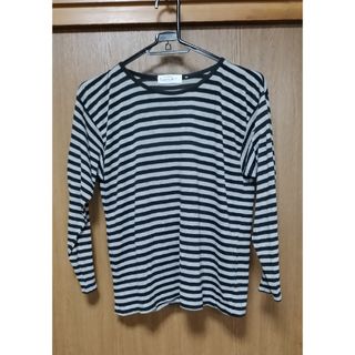 シマムラ(しまむら)のレディース　トップス　秋冬　Tシャツ　長袖　ロング　ボーダー　グレー　古着(Tシャツ(長袖/七分))