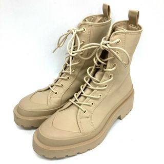 ザラ(ZARA)の★ZARA ザラ ラバーフィニッシュ フラット レースアップ アンクルブーツ ベージュ size38(ブーツ)