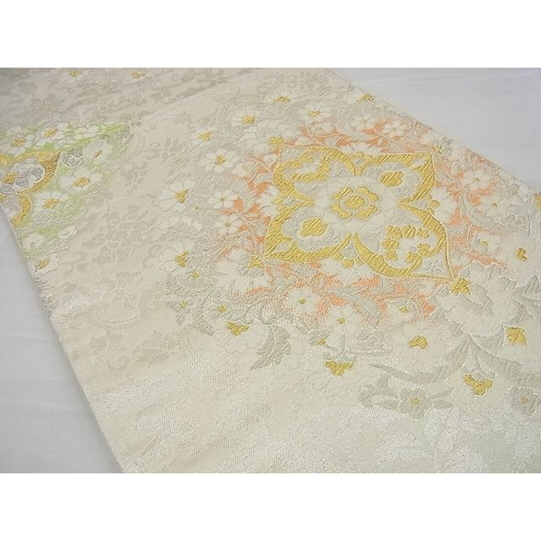 平和屋野田店■六通柄袋帯 唐織 花唐草文 九百錦プラチナ箔 逸品 n-sa2995
