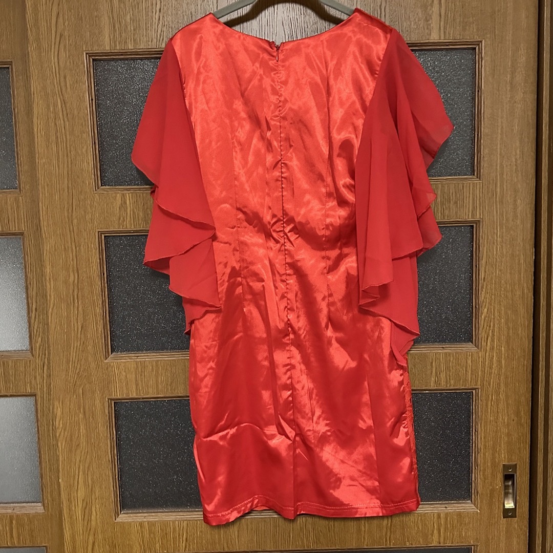 キャバ ドレス 袖付きドレス レッド 二の腕カバー ラウンジ クラブ レディースのフォーマル/ドレス(ミニドレス)の商品写真