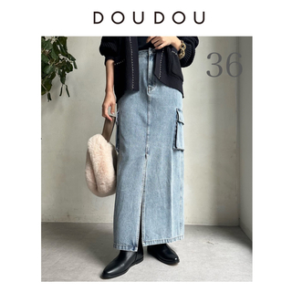 ドゥドゥ(DouDou)の新品　DouDou ドゥドゥ　デニムカーゴスカート　36 デニムスカート(ロングスカート)