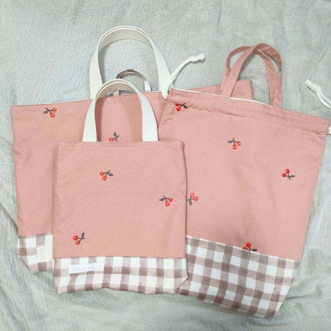 入園入学セット さくらんぼ×ピンク レッスンバッグ 体操着袋 上履き入れ | フリマアプリ ラクマ