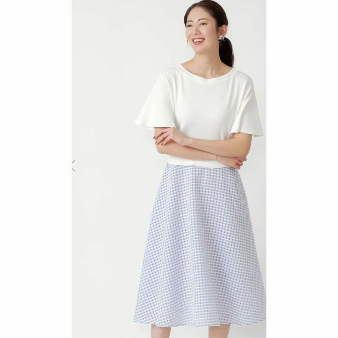 新品TO BE CHIC ニット×ギンガムドビー ドレス42サックス53900円 ...