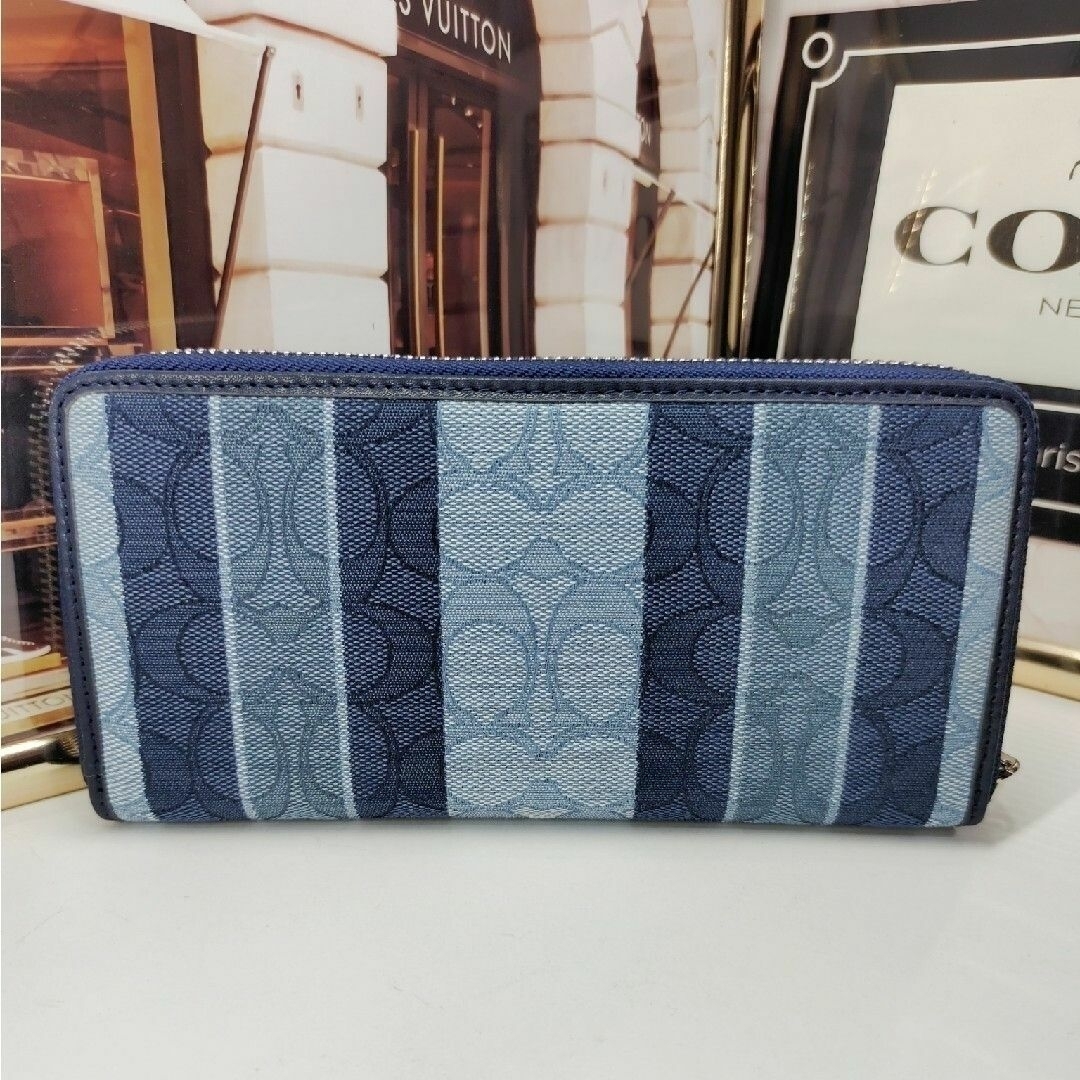 ⏹️未使用■COACH コーチ C8313 ブルー 長財布 ストライプ