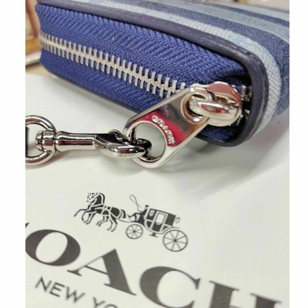 COACH - ⏹️未使用□COACH コーチ C8313 ブルー 長財布 ストライプの