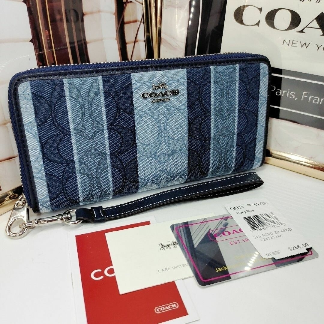 ⏹️未使用■COACH コーチ C8313 ブルー 長財布 ストライプ 6