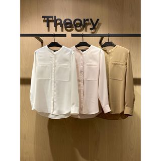 theory 22SS ウォッシャブル　とろみ素材　バンドカラーシャツ