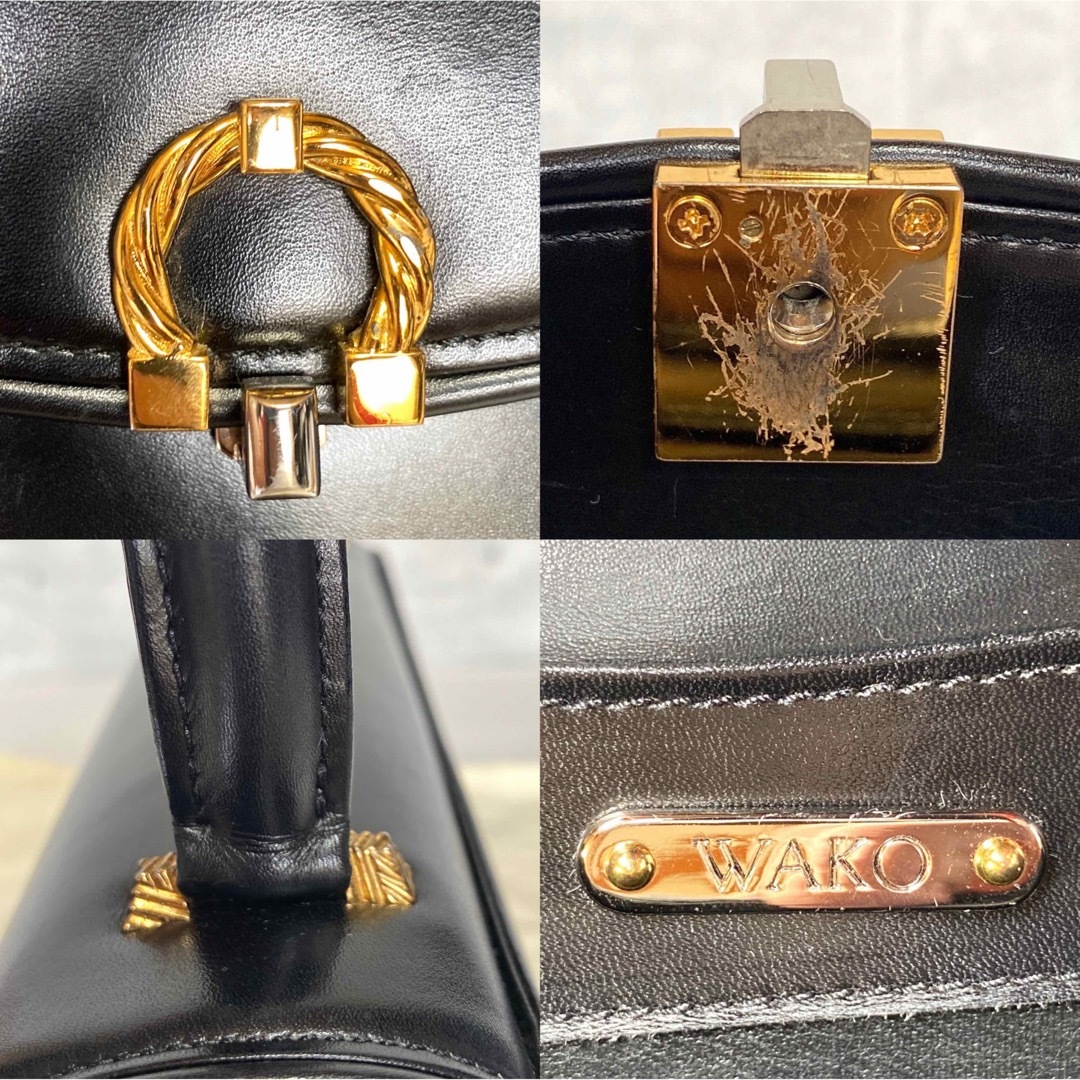 WAKO 銀座和光 カーフレザー ブラック ゴールド金具 フォーマルハンドバッグ