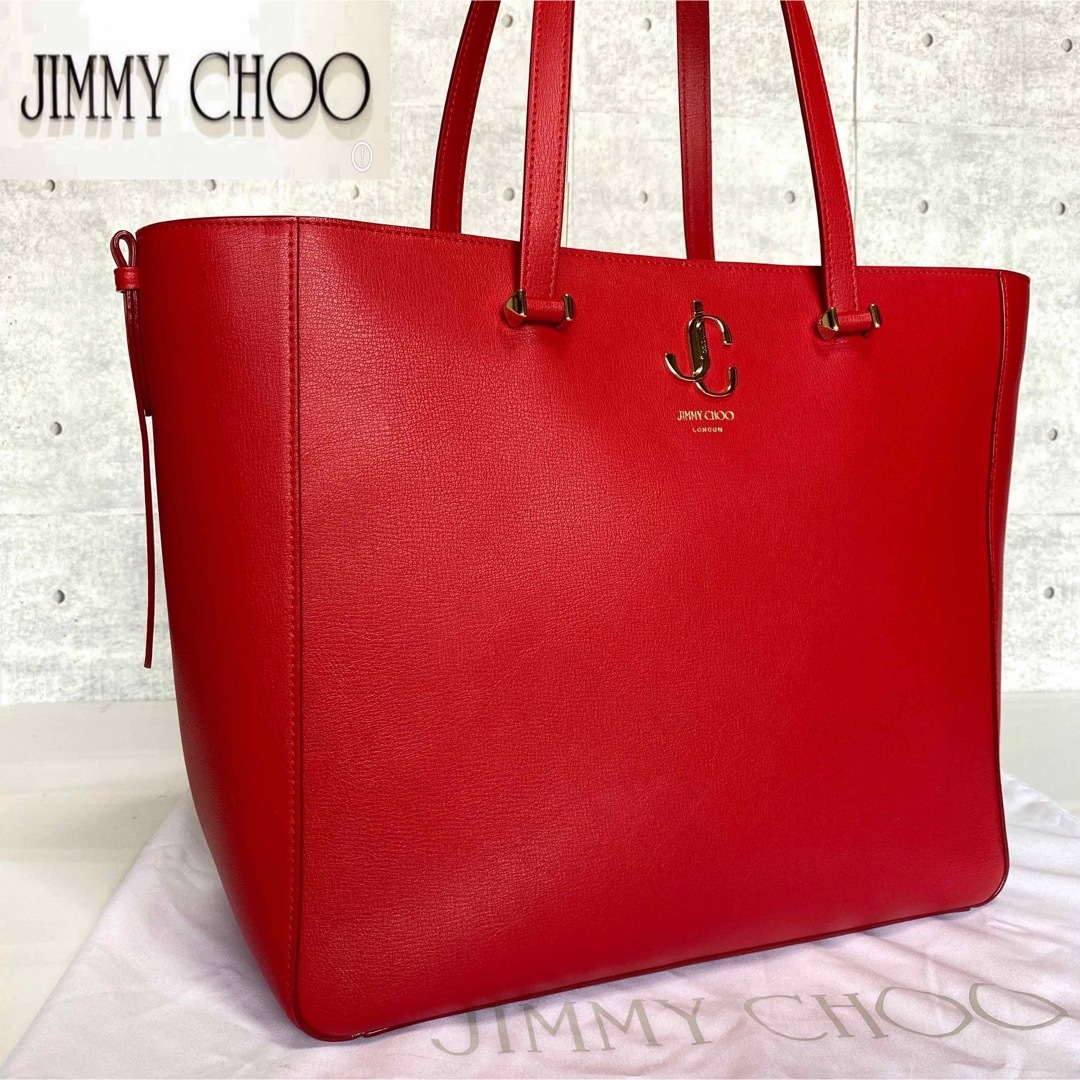 【美品】JIMMY CHOO VARENNE RED JC TOTE BAG