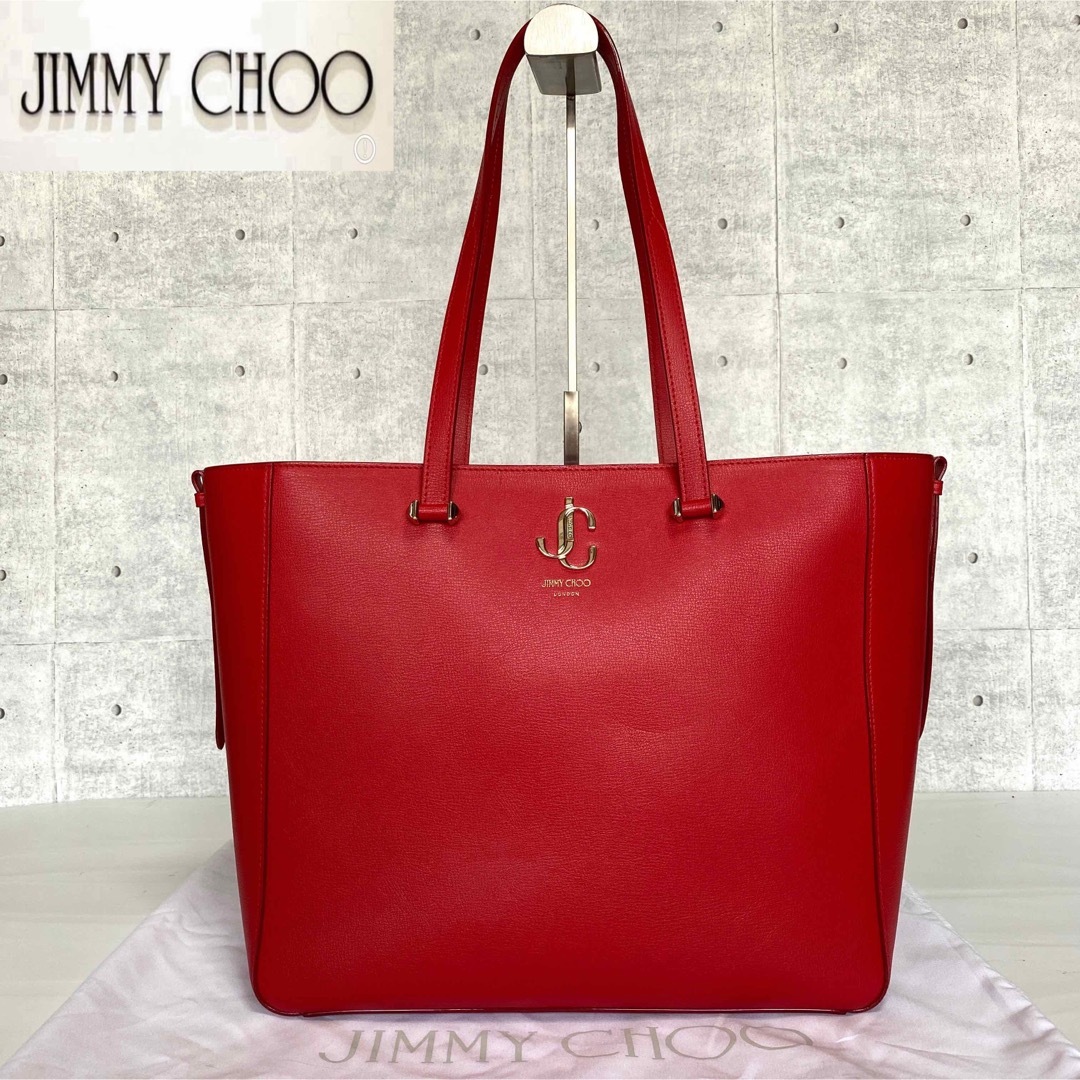 ロイヤルブランド0925【美品】JIMMY CHOO VARENNE RED JC TOTE BAG