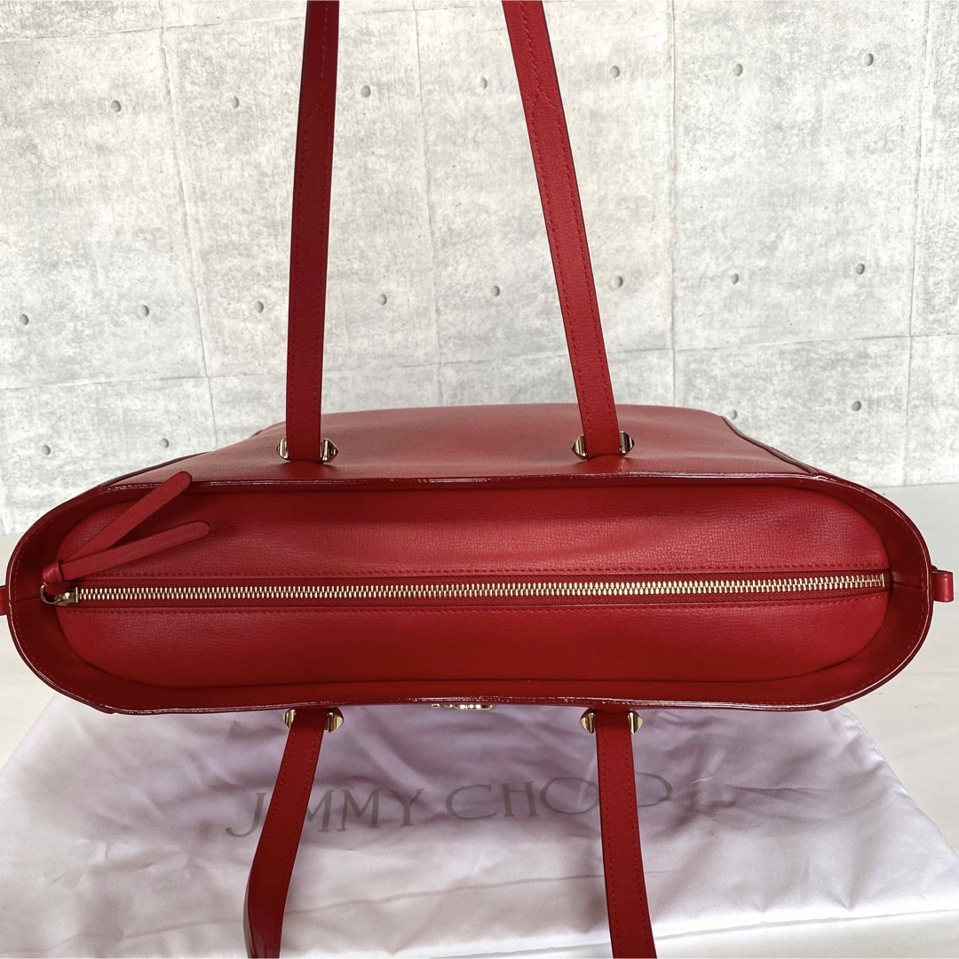 【美品】JIMMY CHOO VARENNE RED JC TOTE BAG