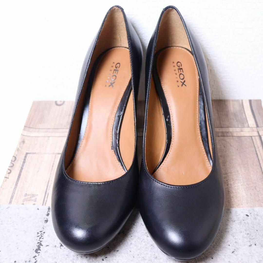 【極美品】GEOX ジェオックス 24.5 レザー パンプス 太ヒール
