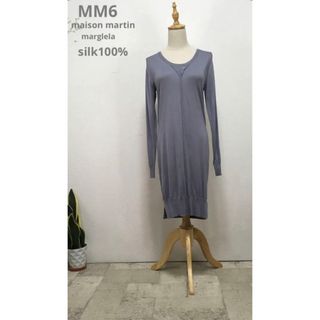 マルタンマルジェラ(Maison Martin Margiela)のまぁ美品MM6メゾンマルジェラシャーリングロングワンピースS 長袖　グレー(ひざ丈ワンピース)