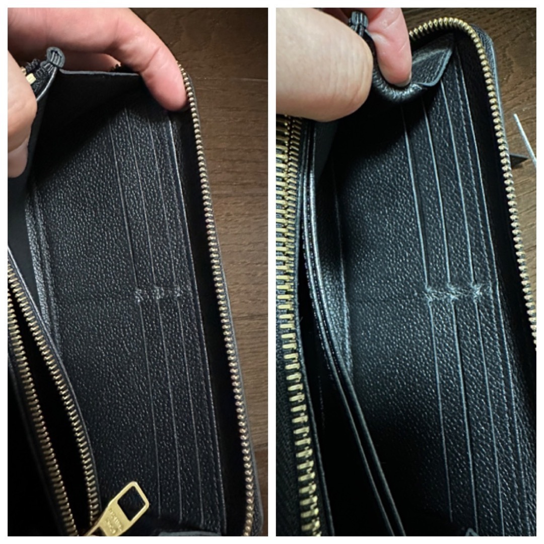 ルイヴィトン LV アンプラント M64805 ステッチ 長財布 レザー 黒