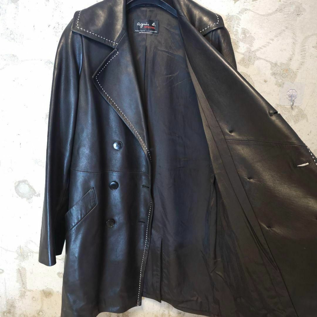 極美品 agnes b. Special レザーチェスターコート 本革 ブラック