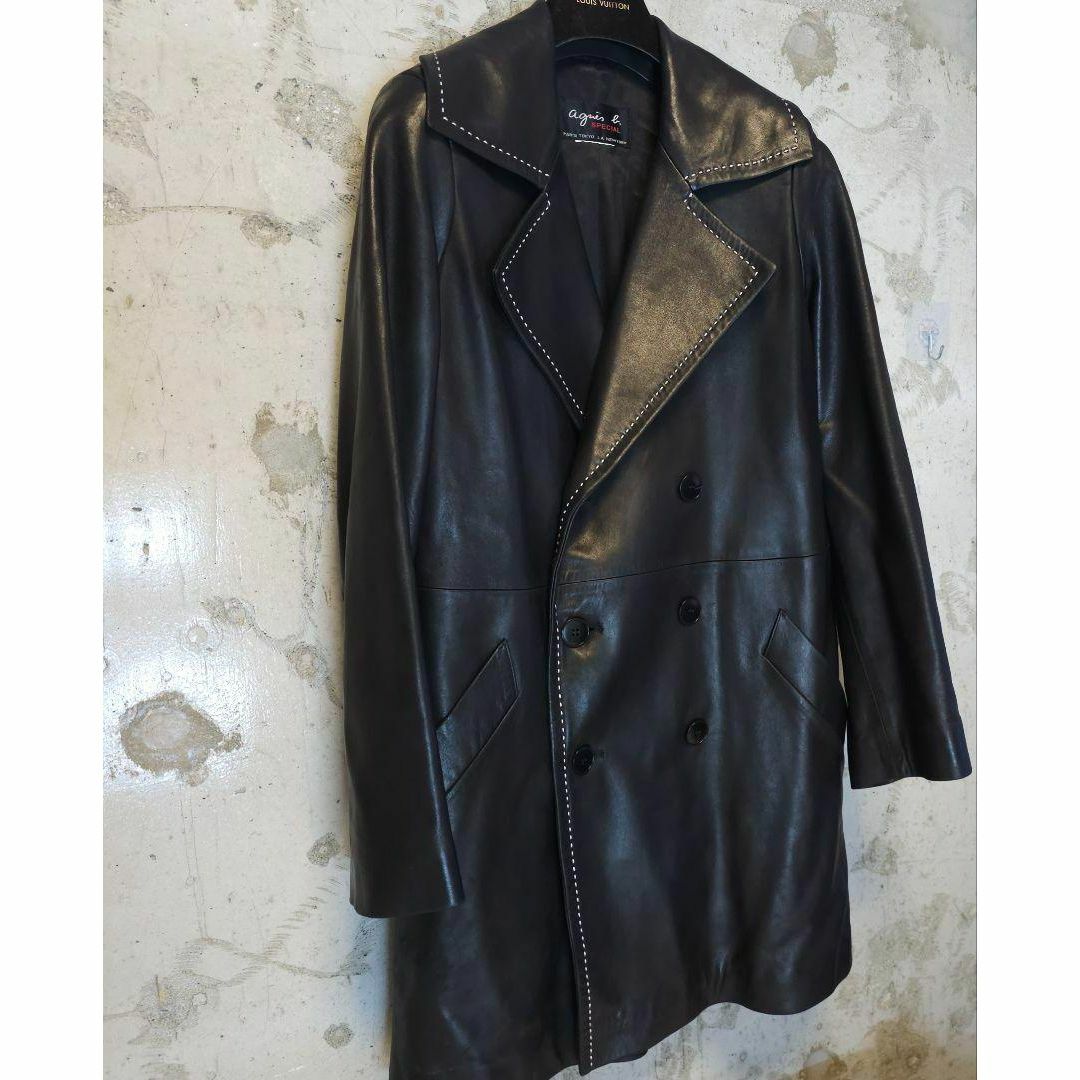 極美品 agnes b. Special レザーチェスターコート 本革 ブラック