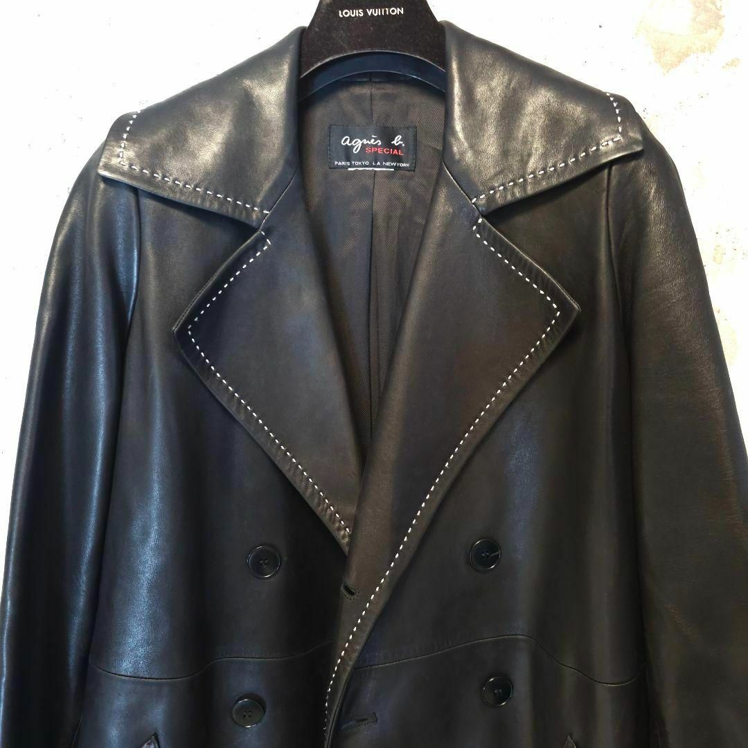 極美品 agnes b. Special レザーチェスターコート 本革 ブラック