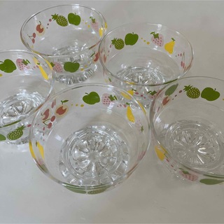 フルーツ　果物　昭和　レトロ　ガラス器　5個セット(グラス/カップ)