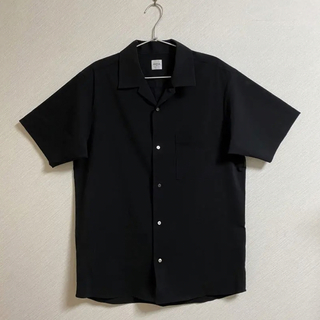 エディフィス(EDIFICE)のEDIFICE メンズオープンカラーシャツ　BLACK 黒　半袖シャツ　ブラック(シャツ)