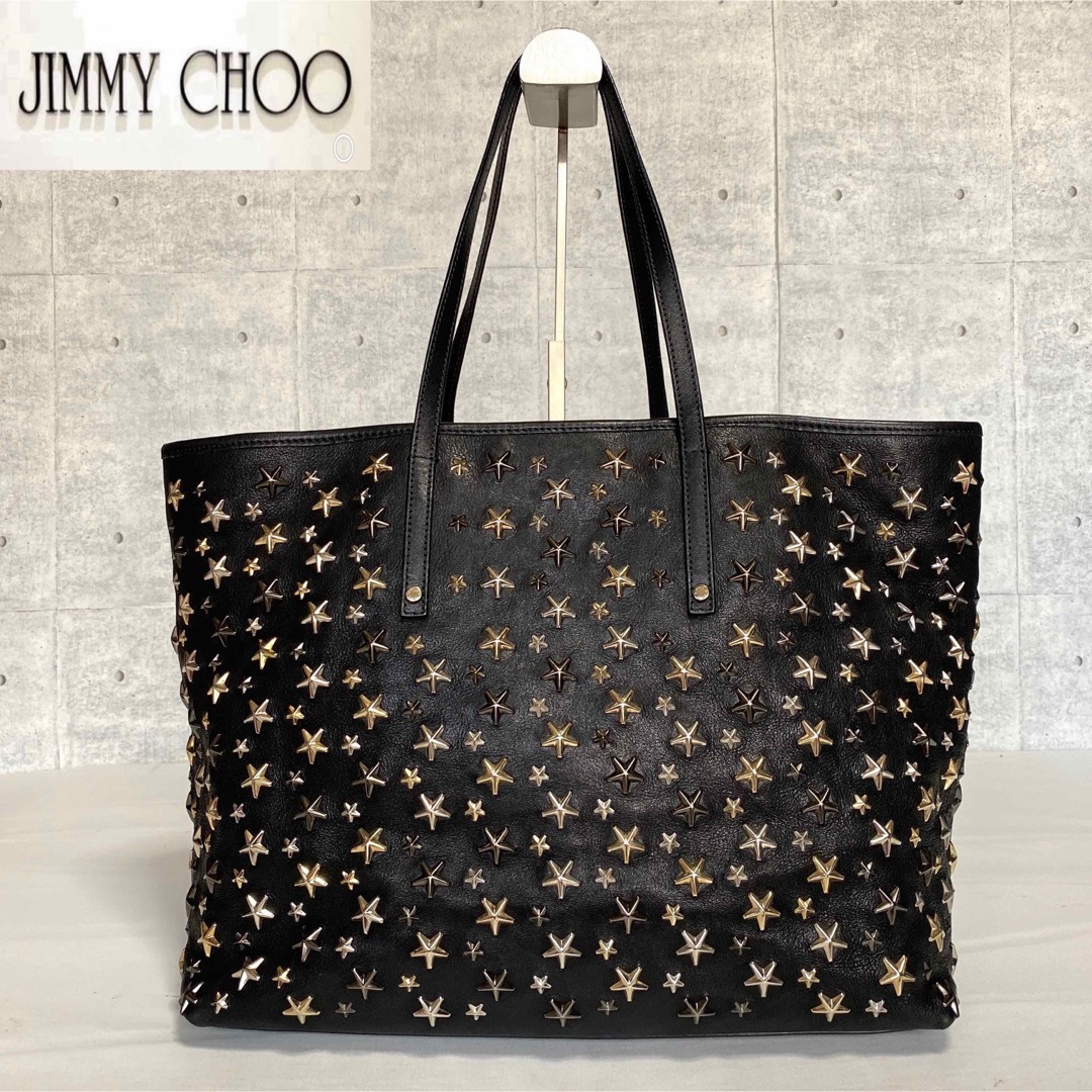 JIMMY CHOO   美品 JIMMY CHOO SASHA/M BLACK 3色スタッズトートバッグ