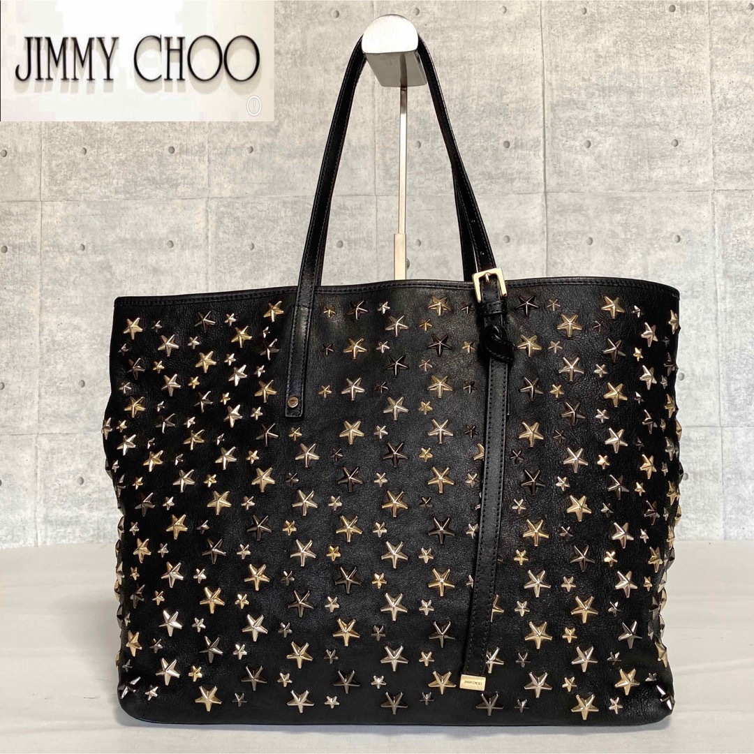 専用品JIMMY CHOO SASHA/M 3色スタッズ 黒 トートバッグ