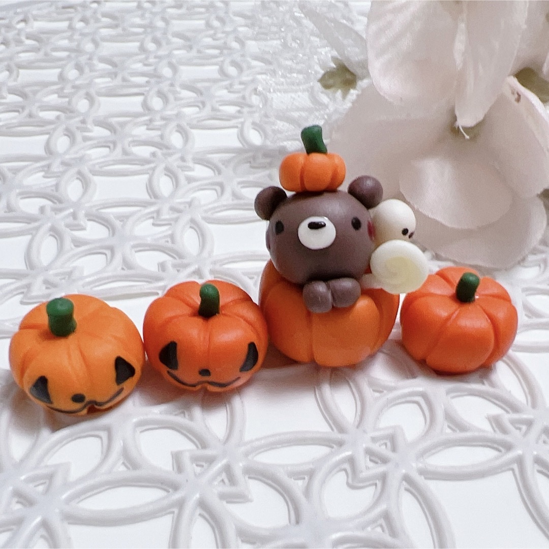 ハンドメイド ハロウィン かぼちゃの中からくまちゃんとかぼちゃセット