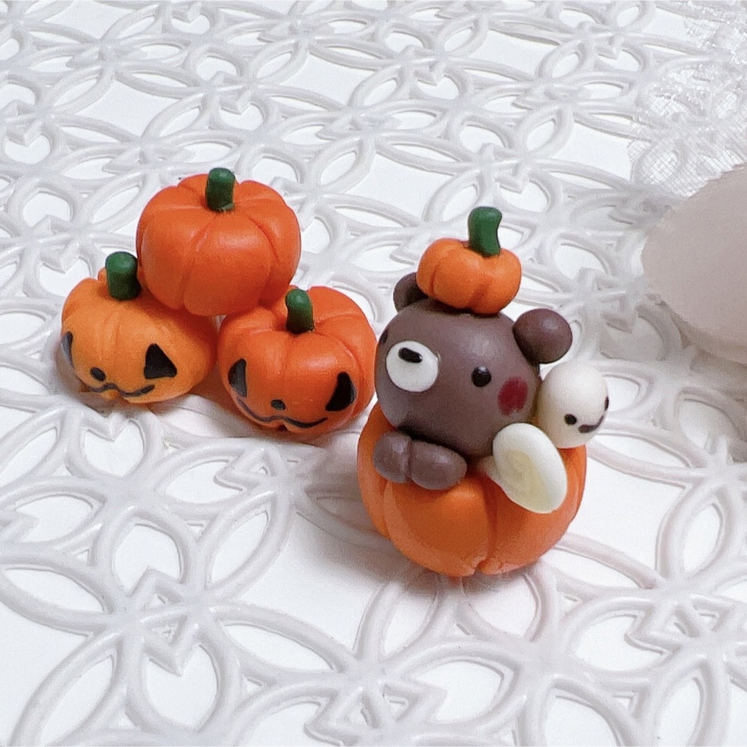 ハンドメイド ハロウィン かぼちゃの中からくまちゃんとかぼちゃセット