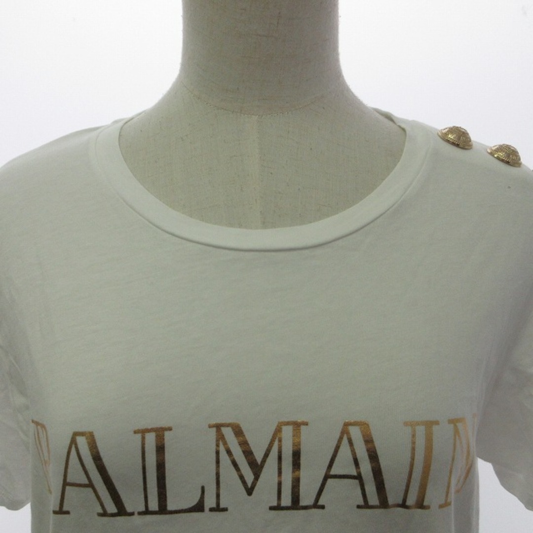 BALMAIN(バルマン)のバルマン Tシャツ カットソー 金ボタン 半袖 白 L ECM ★AA☆ レディースのトップス(Tシャツ(半袖/袖なし))の商品写真