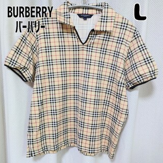 バーバリー(BURBERRY)のバーバリーゴルフ チェックポロシャツ 半袖 L ベージュ(ポロシャツ)