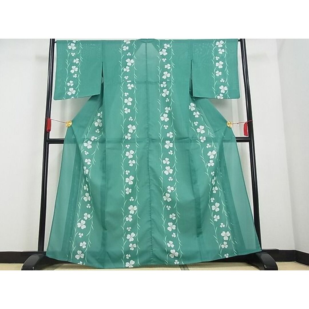 平和屋-こころ店□夏物 小紋 絽 花間道 着丈164cm 裄丈66cm 洗える着物